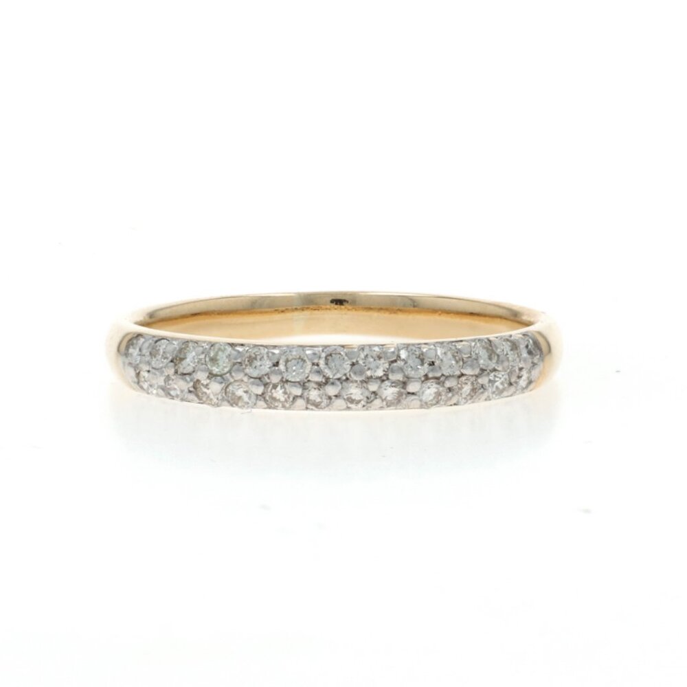 Yellow Gold Diamond Wedding Band - 14k Round Brilliant .25ctw Ring Pave
